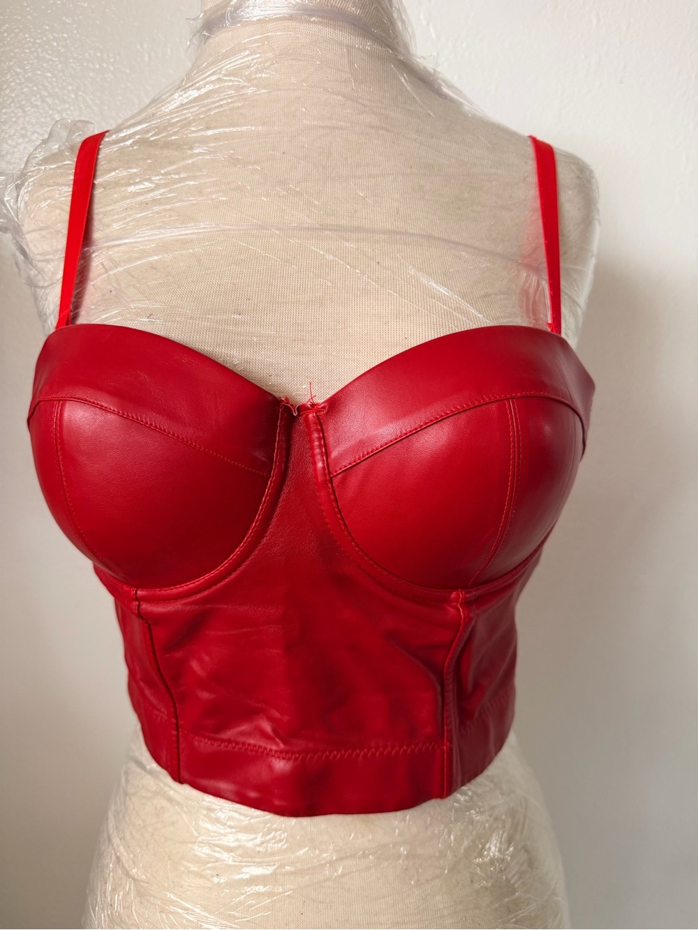 Red Leather Bustier Bra Top